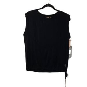 Indygena Black Goma Tank Top Deep Black Waist Tie Workout Summer Top Size XS